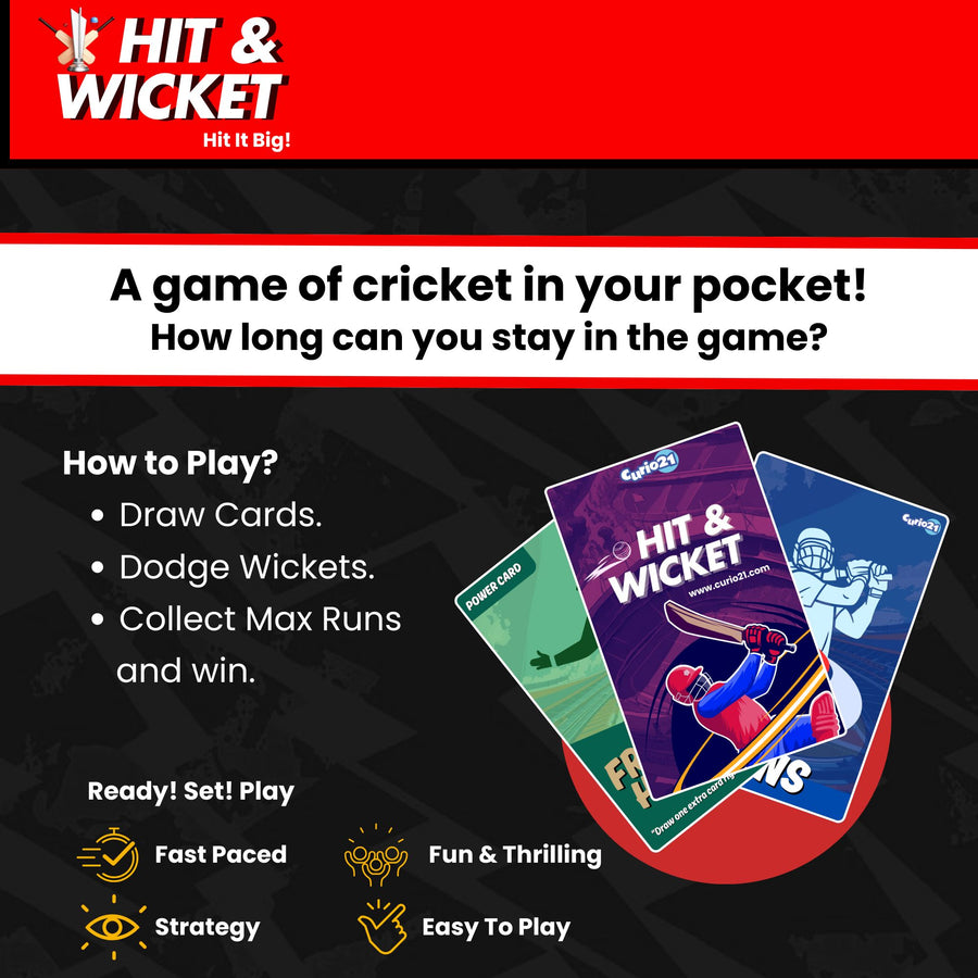 Cricket – Hit & Wicket 4+1 Pack | Fun & Fast-Paced Cricket Card Game Birthday Gifts for Adults & Teens