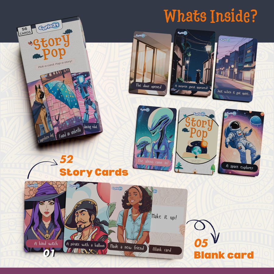 Story Pop 4+1 Pack – Quick Draw Storytelling Card Game for Teens & Adults