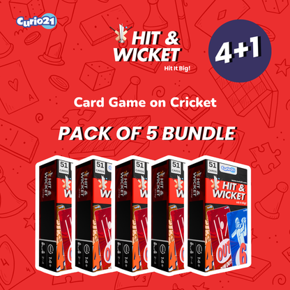 Cricket – Hit & Wicket 4+1 Pack | Fun & Fast-Paced Cricket Card Game Birthday Gifts for Adults & Teens
